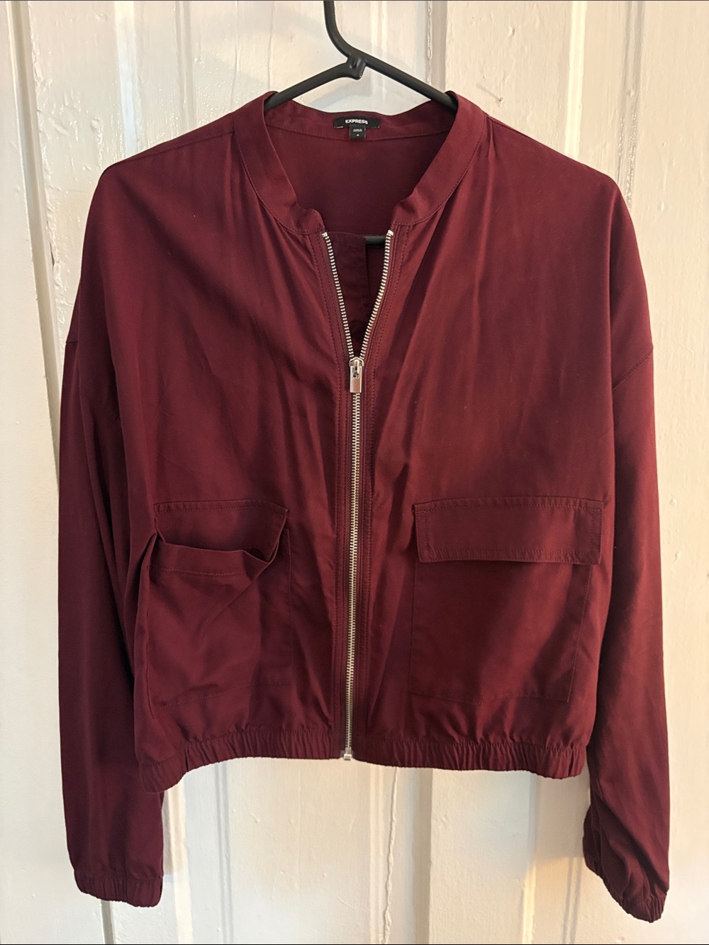 Express Women's Deep Burgundy Zip-Front Bomber Jacket